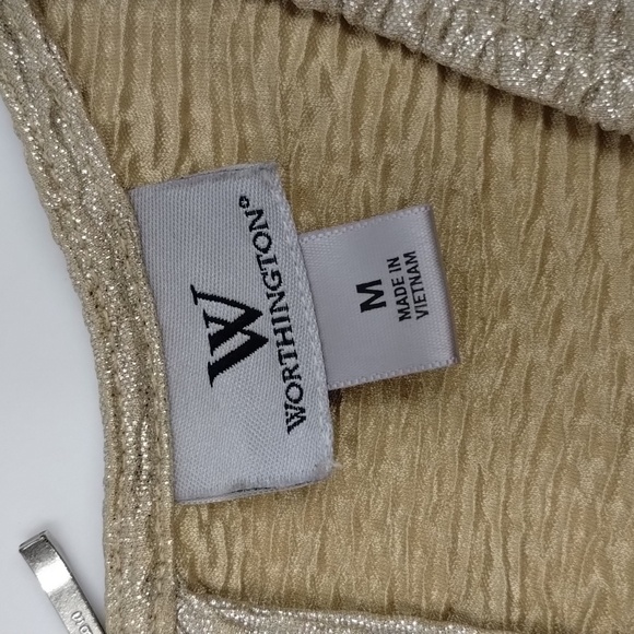 Worthington size medium gold metallic sleeveless racerback style blouse zip back - Picture 6 of 7